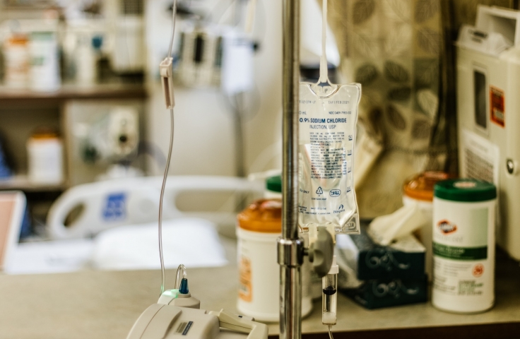 An IV drip in a hospital