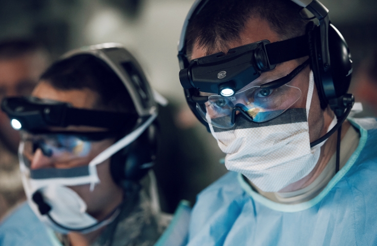 Two doctors with face masks in surgery